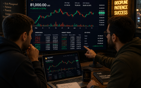 Traders analyzing Bitcoin at $81k.